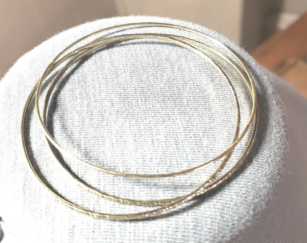 Three Vintage Gold Tone Bangle Bracelets 8" diameter