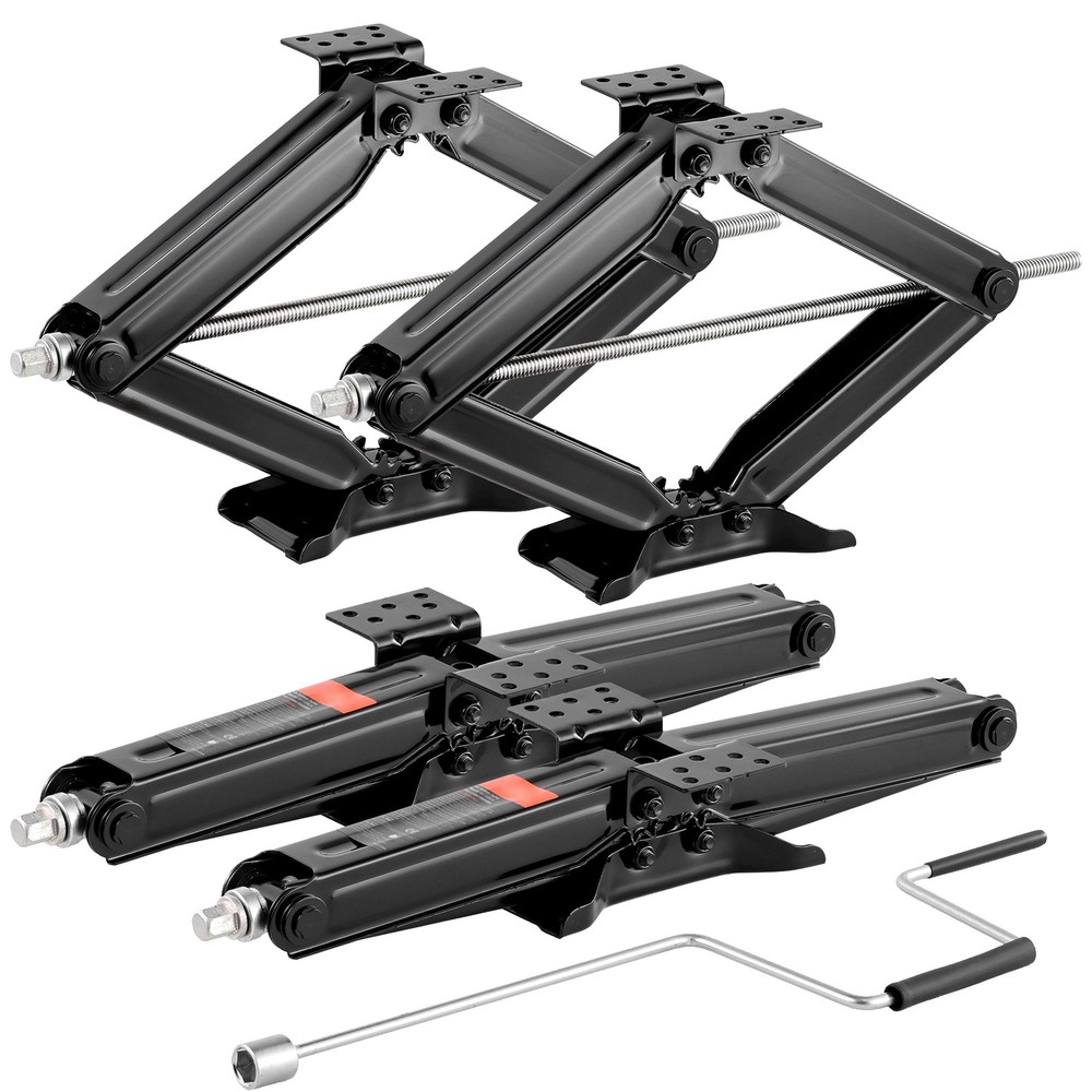 Set 4 9000lb RV Stabilizer Leveling Scissor Jacks w/Socket & Install Kit 24"