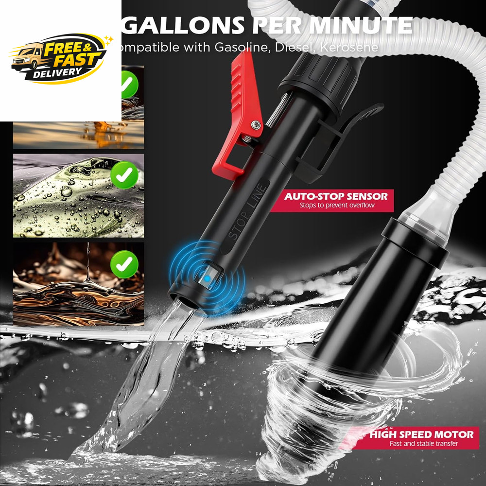 Automatic Fuel Transfer Pump with Auto-Stop Sensor(3.2 GPM), Battery Operated