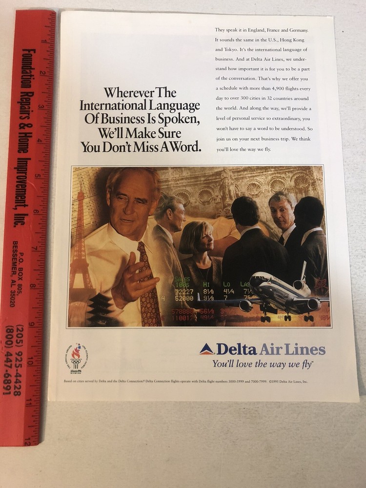 1996 Delta Airlines Print Ad Advertisement Olympics pa5