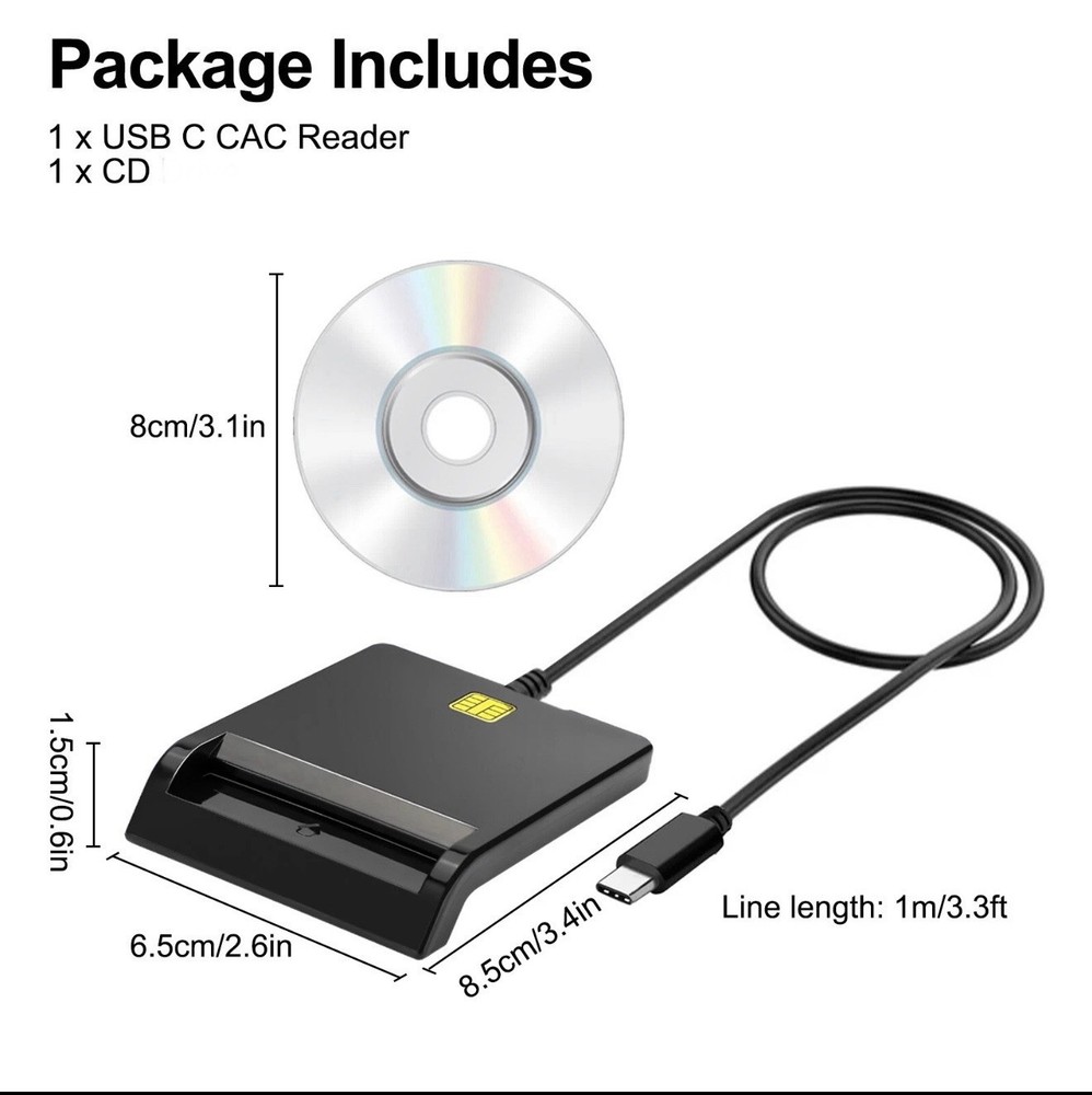Type C Smart CAC Card Reader, DOD Military USB Common Access, for Windows Mac OS
