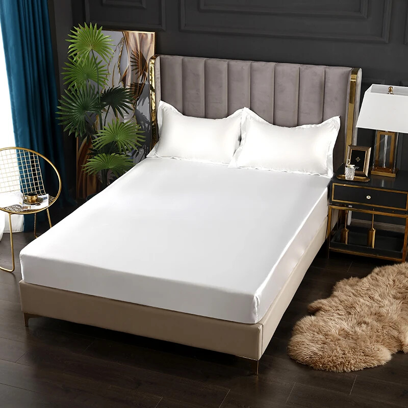 Silky Fitted Sheet Smooth Bedsheet Elastic Mattress Protector (No Pillowcase)