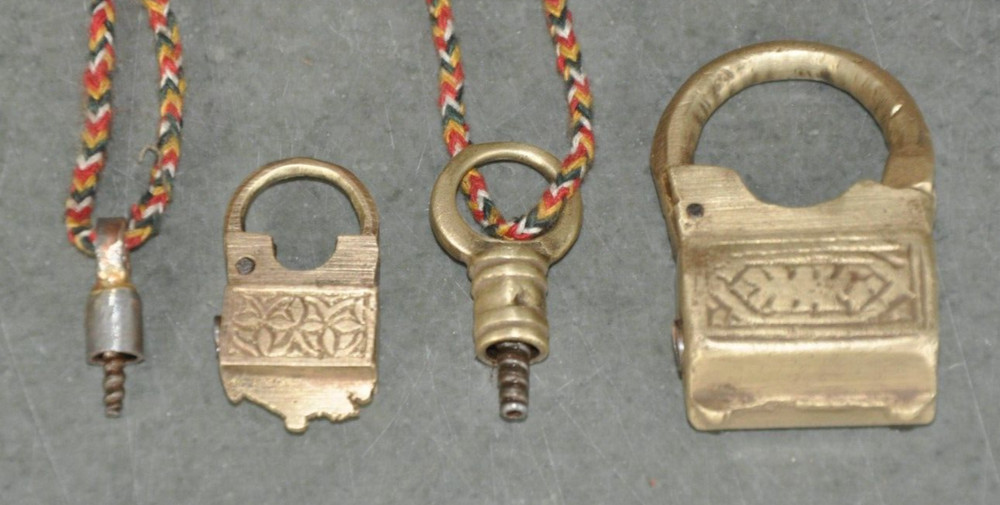 2 Pc Vintage Brass Engraved Handcrafted Different Shape Screw Padlocks
