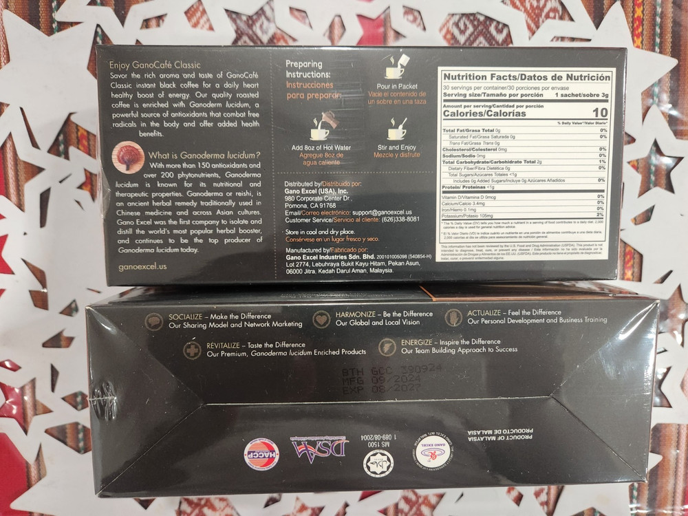 2 PACK GANOCAFE CLASSIC GANODERMA 30 SACHETS EACH EXP. DATE 08/2027 GANO EXCEL