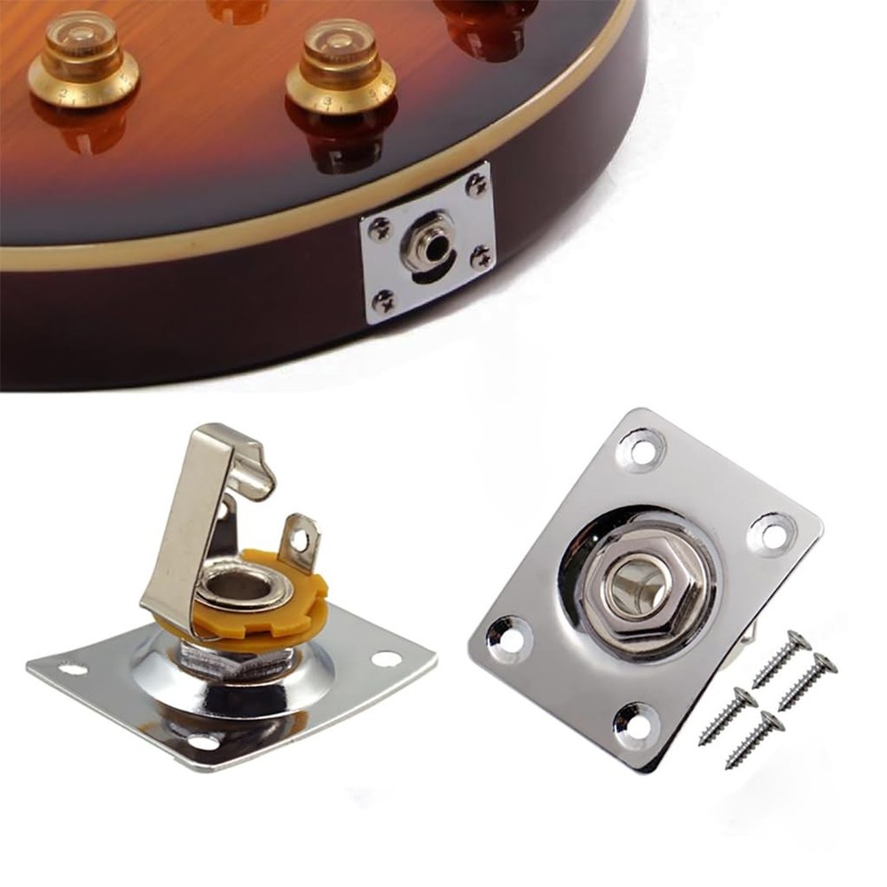 JD.Moon Square Metal 1/4 Output Jack Plate Input Socket Small, Chrome