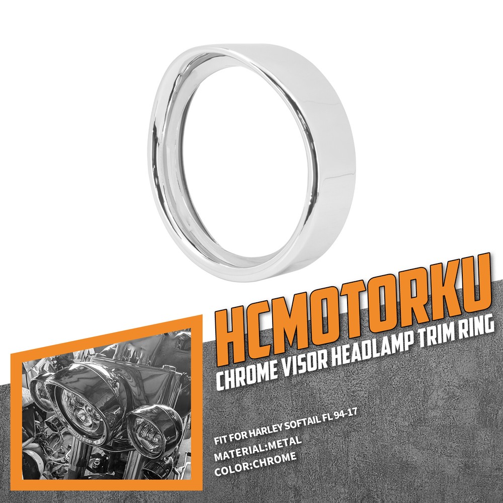 7" Chrome Headlight Trim Light Ring Visor Bezel Cover For Harley Softail 94-2017