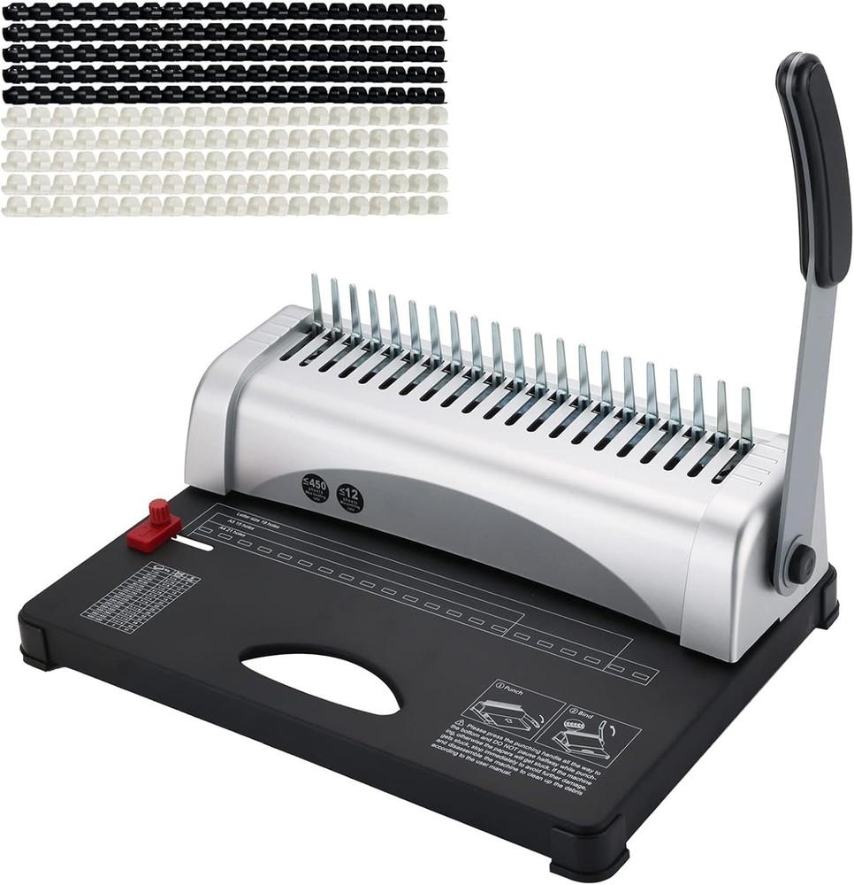 Binding Machine, 21-Hole 450 Sheets Paper Comb Punch Binder Machine f...