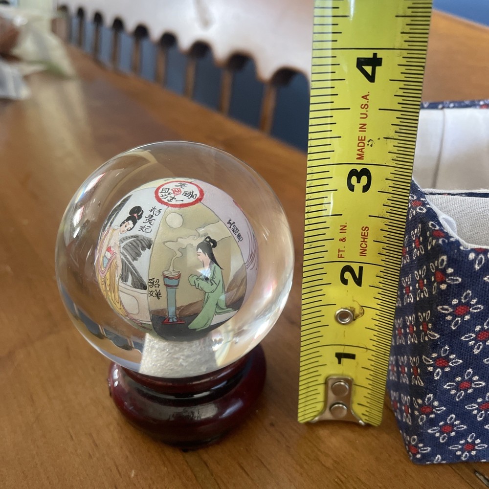 Chinese Reverse Painted Rotating Crystal Ball on base