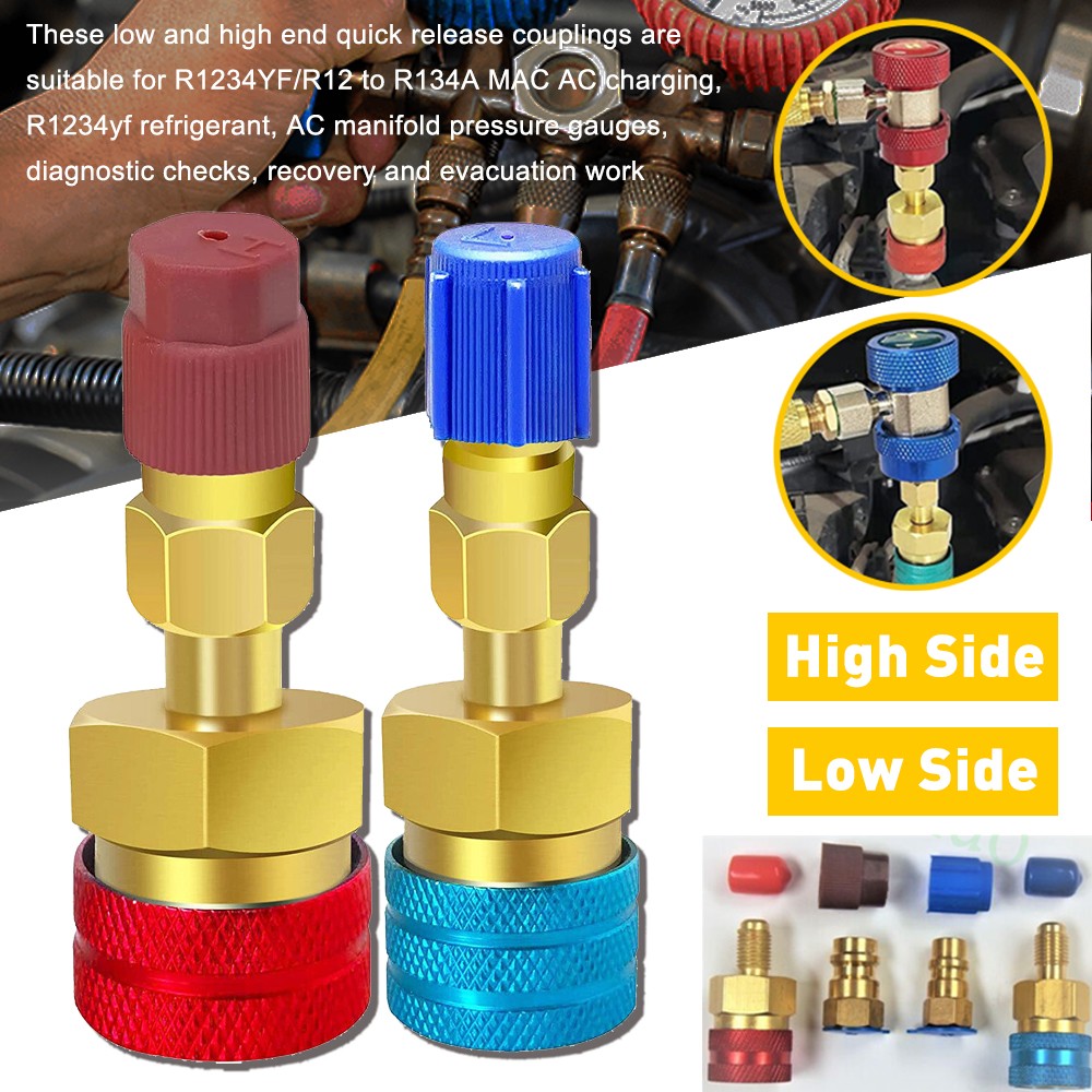 2Pcs R1234yf Quick Connector Adapter Coupler Auto A/C Gauge Set Low/High