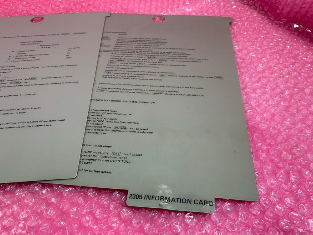 Agilent Keysight HP 3325A Function Generator INFORMATION CARD + SECOND FUNCTIONS