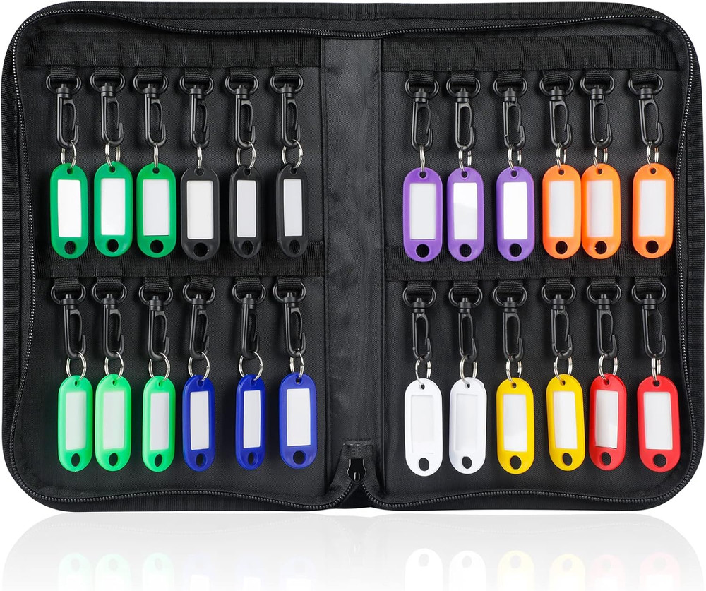 Zippered Key Case Organizer Waterproof and Fireproof Key Binder with 24 Hooks an