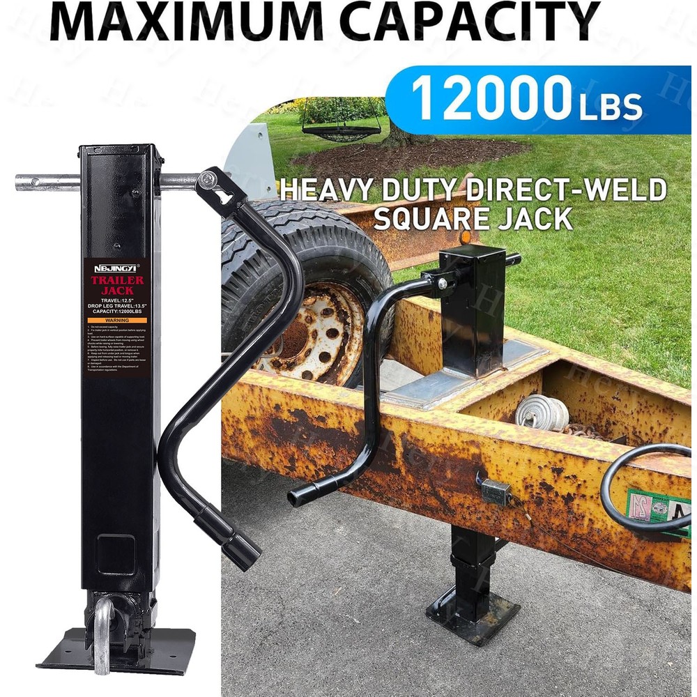 26" Lift 12000 lb Heavy-Duty Trailer Jack Weld-on Drop Leg Square Sidewind Stand