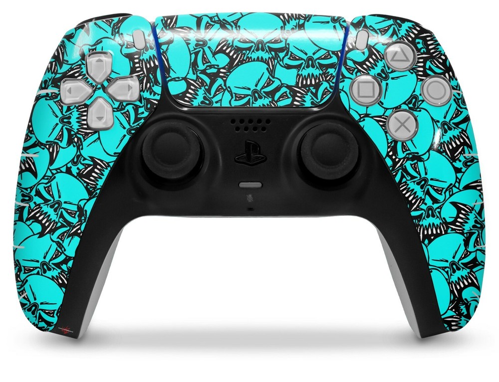 Skin Sony PS5 Controller Scattered Skulls Neon Teal