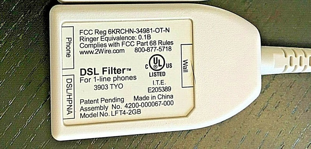 2Wire DSL Filter LFT-4-2GB For Single Line Phones