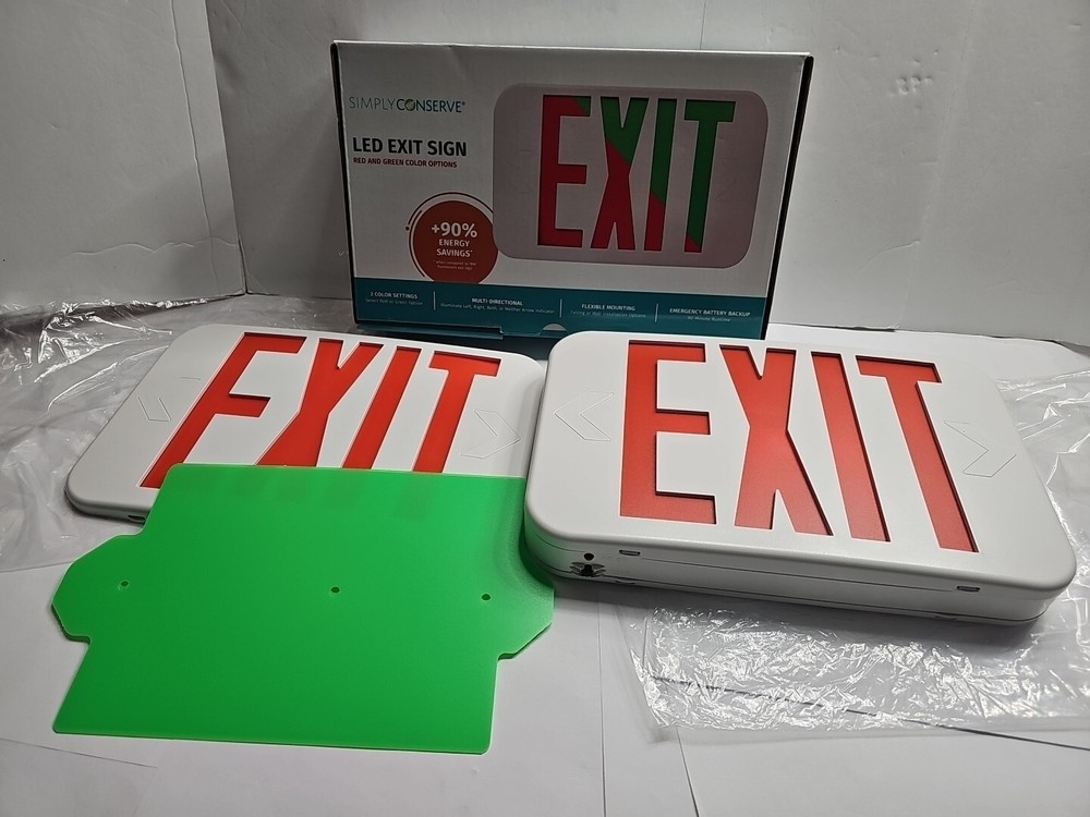 LED EXIT Sign Green Red Energy Savings Emergency WIRED Battery Backup