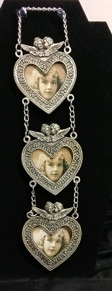 Three Silver/Pewter Frames Connected by Chains. Length 10" Each Frame 3"