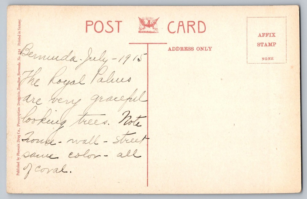 Postcard Royal Palms at Paget 1915