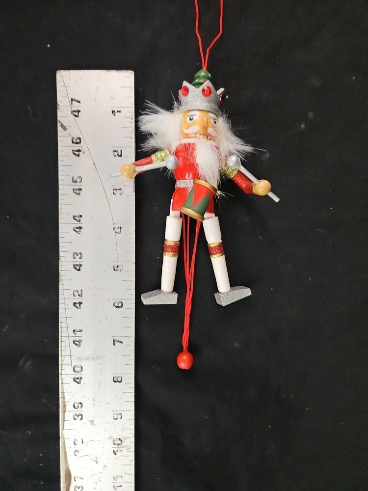 Wooden Pull String Puppet Nutcracker Christmas Ornament 6"