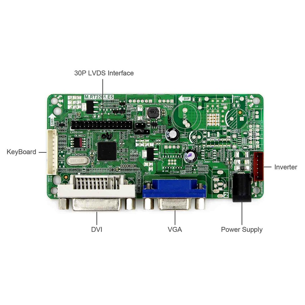 RT2281 DVI VGA LCD Controller Board 10.4" HT10X21 1024X768 IPS LCD Screen