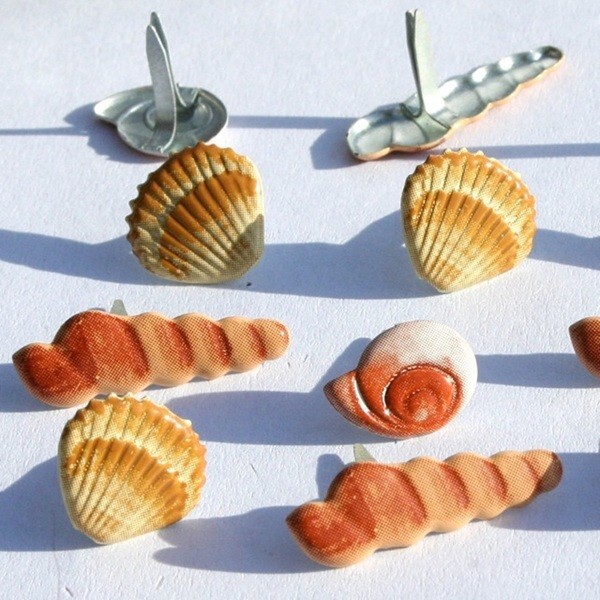 SHELL   SCRAPBOOKING DECORATIVE BRADS EYELET OUTLET 8 PCS, 3 DESIGNS