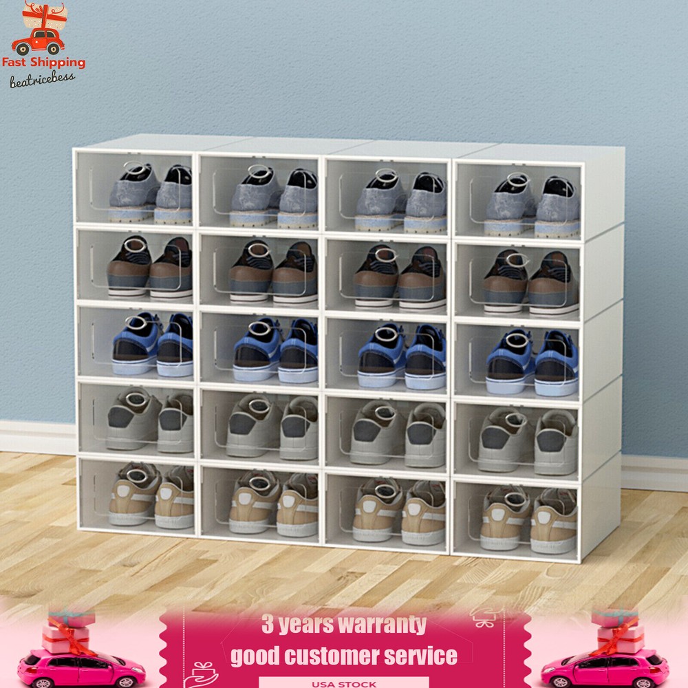 20Pcs Plastic Shoes Storage Box Stackable Display Case Sneaker Organizer Case