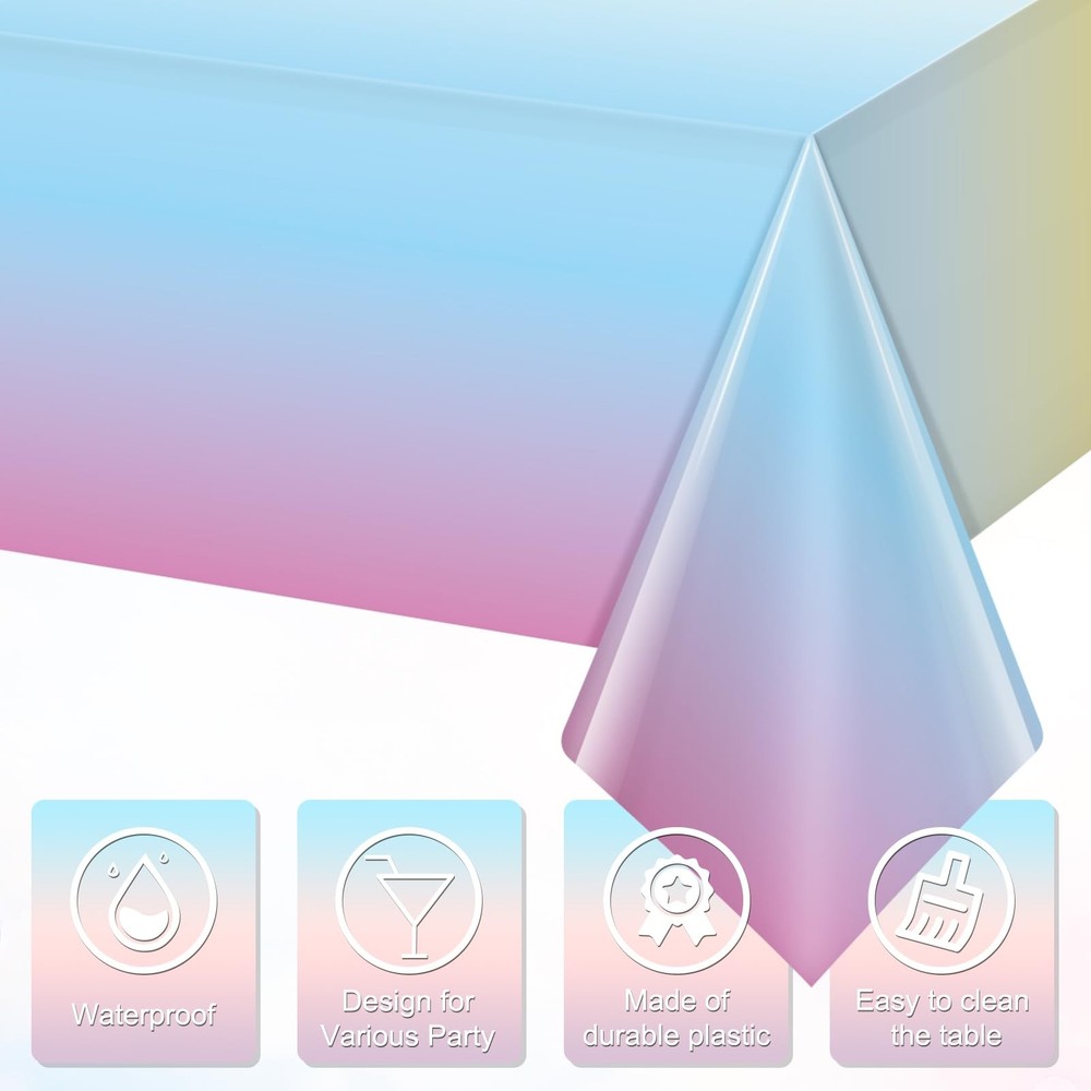 3 Pack Pastel Rainbow Plastic Tablecloth Party Decorations, Pastel Disposable T