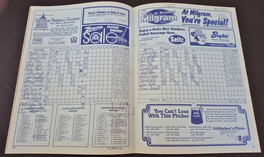 Royals Vs Rangers 1979 Grand Slam Program With 4 Autographs
