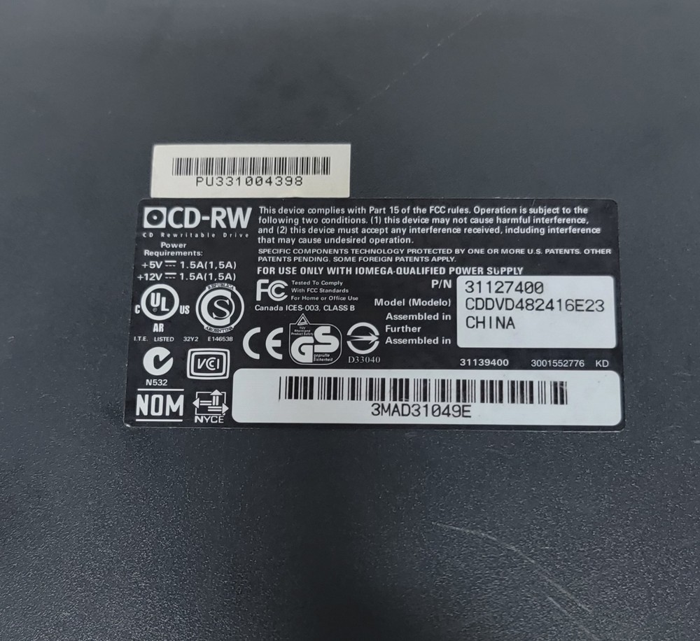 Iomega CD/RW DVD-ROM External Disk Drive-Untested