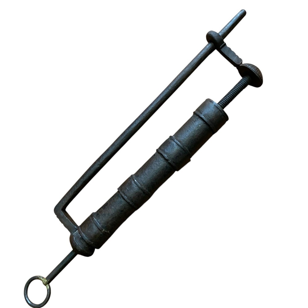 18th C Iron padlock or lock with SCREW TYPE key, rarest shape and sized.