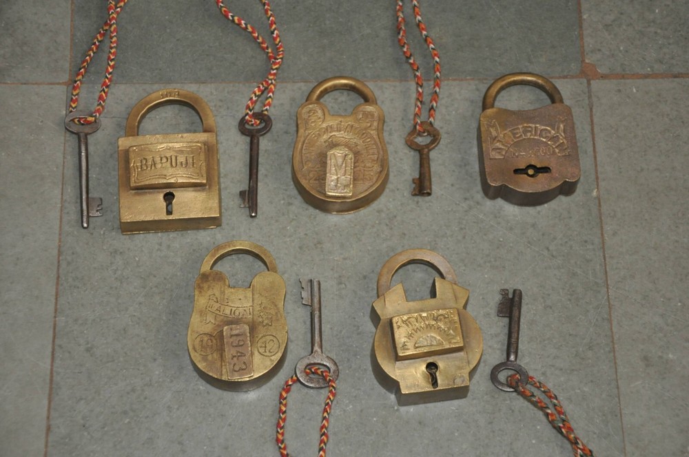 5 Pc Vintage Different Brands Brass Handcrafted Solid Padlocks