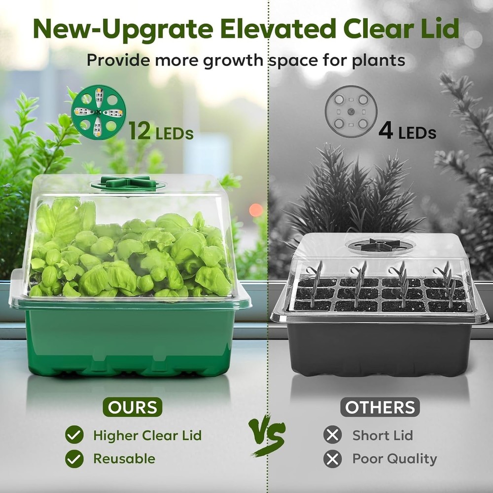 Elevated Seed Starter Kit with Adjustable Humidity Dome & Grow Light - 6 Pack