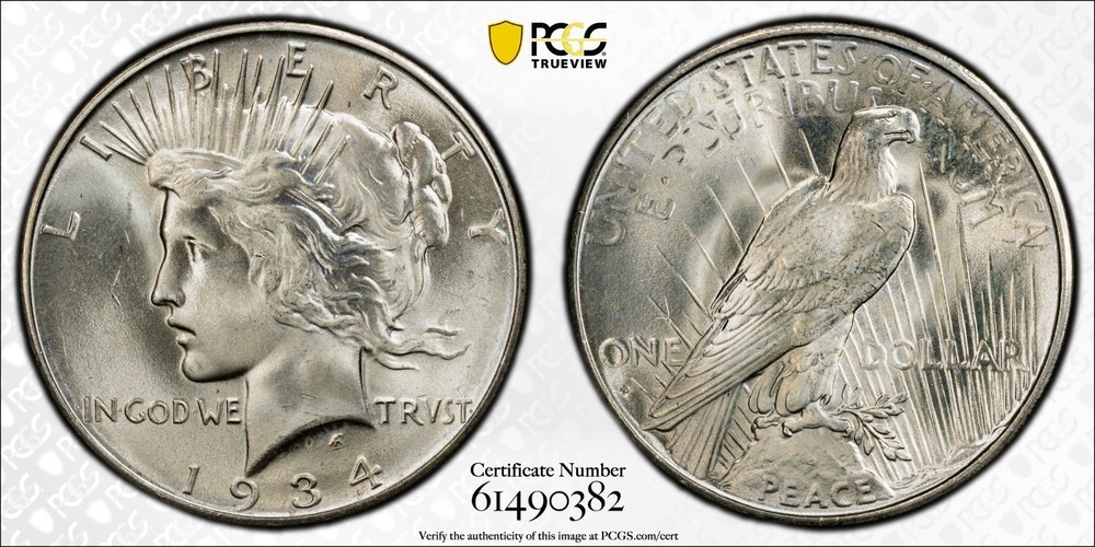 1934-D Peace Silver Dollar - PCGS MS 65 - Gold Shield