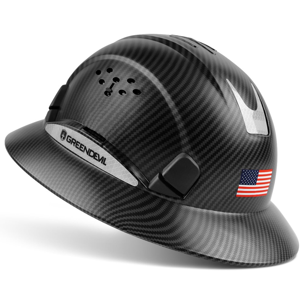 GREEN DEVIL Full Brim Hard Hat Vented One Size, Matte Black Graphite Pattern