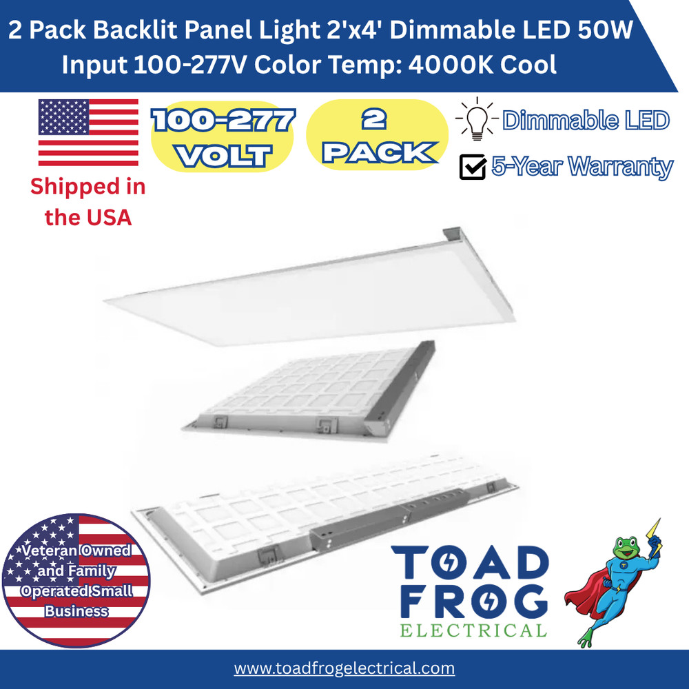 2 Pack Backlit Panel Light 2'x4' Dimmable LED - 50W Input: 100-277V