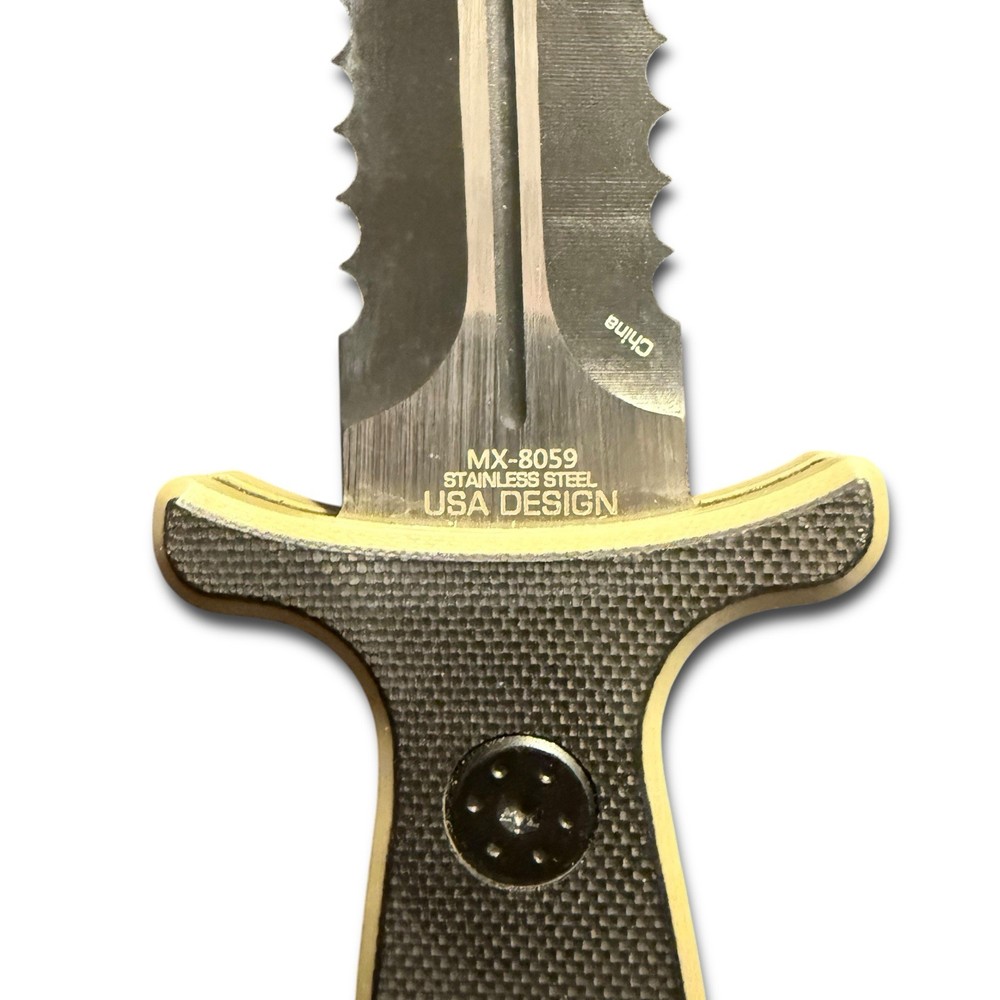MTech Fixed Blade Dagger Knife Double Edge Serrated w Sheath G10