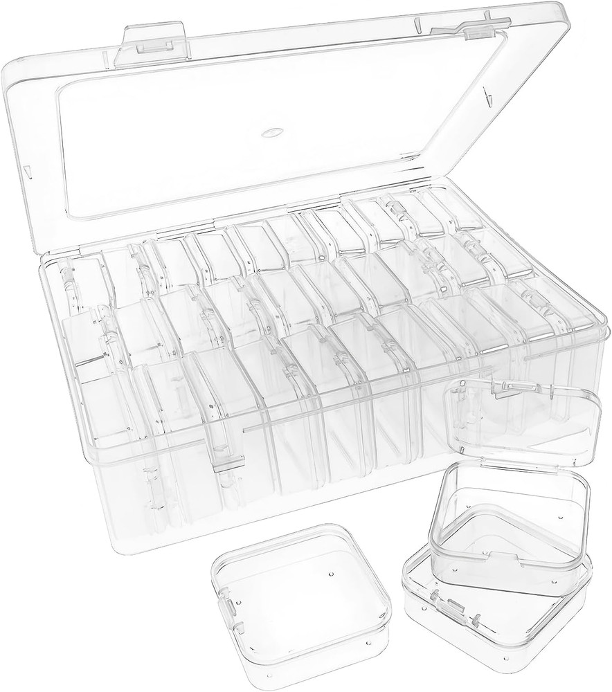 30Pack Bead Organizer Box with Hinged Lid - Clear Bead Storage Containers for O