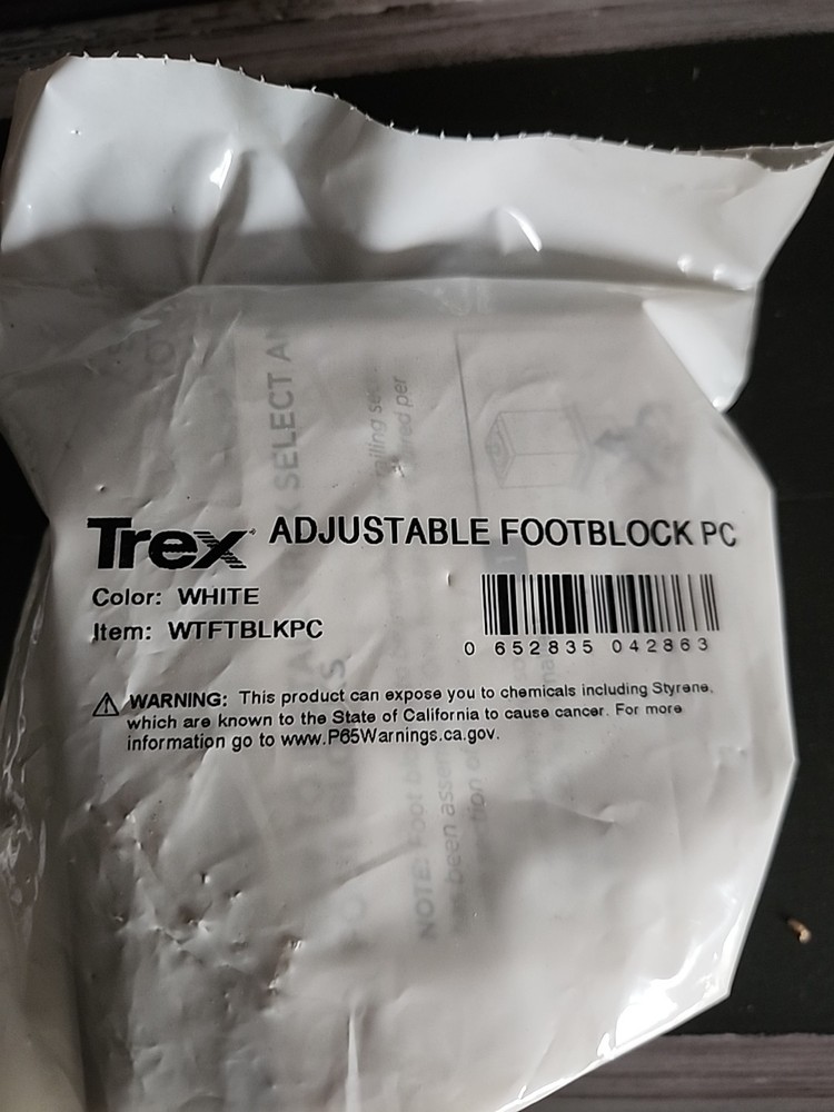 WTFTBLKPC Trex Transcend Adjustable Footblock PC Color WHITE