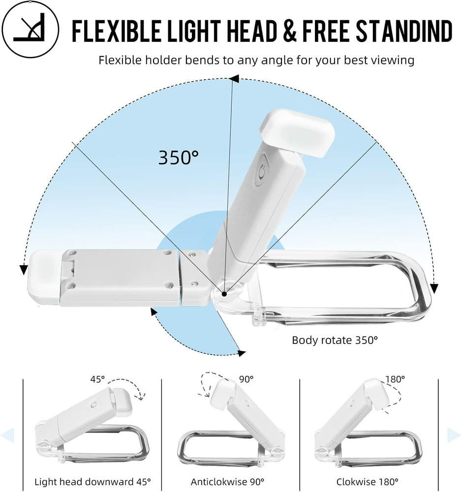 USB Rechargeable LED Clip-On Book Light with Adjustable Brightness for Reading