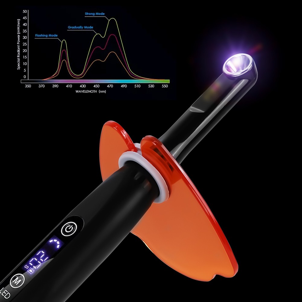 Dental Wireless LED Curing Light 1 Second Curing 2500mW/cm² with 7 Curing Lens
