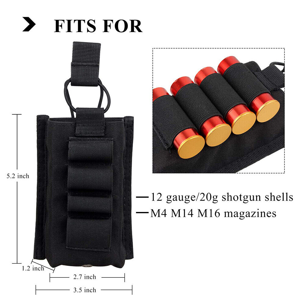 Magazine Holder Tactical Molle Single Stacker with 4 Rounds 12G Shotshell Holder