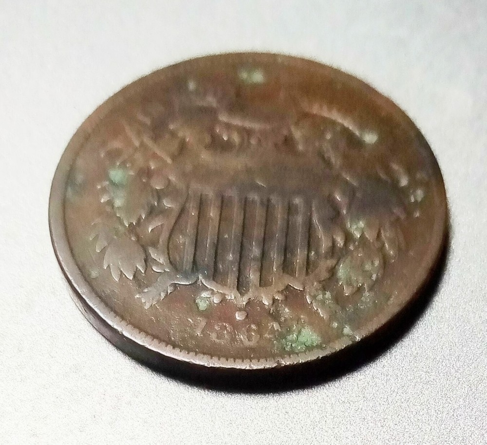 1864 Two Cent Piece Civil War Era Copper Coin