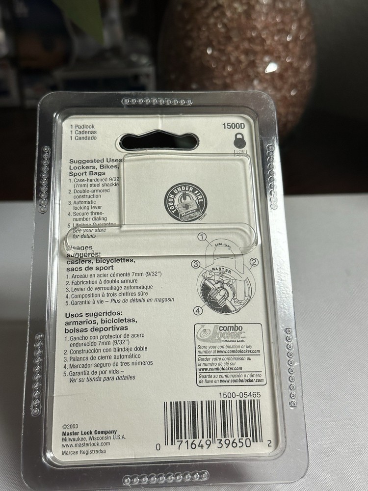 3X Master Lock 3-Digit Combination Padlock 1500D 1-7/8"