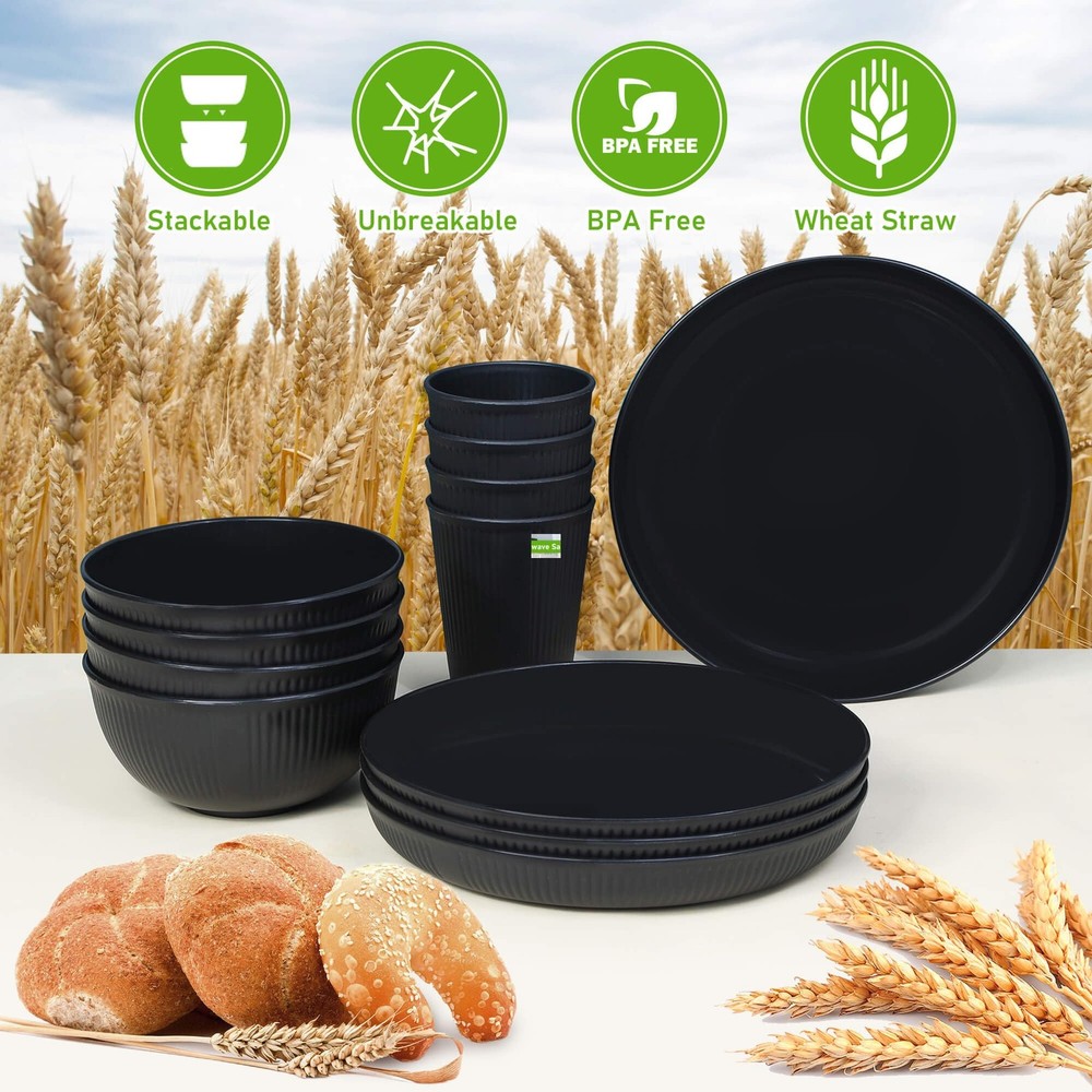 Wheat Straw Dinnerware Sets, Kitchen Unbreakable Wheat Straw Plates and Bowls...