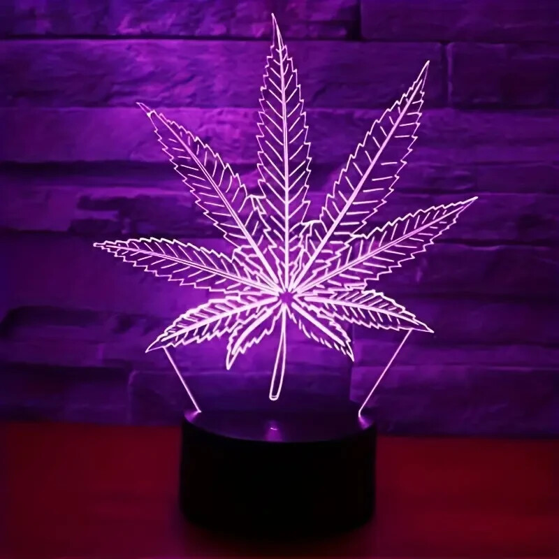 Marijuana Leaf 7 Color Change Night Light with Remote USB LED pot weed 3d