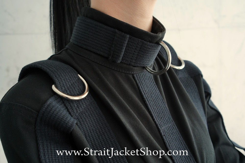 Black Straitjacket - Sides Crotch Strap Restraining Bondage Jacket High Quality