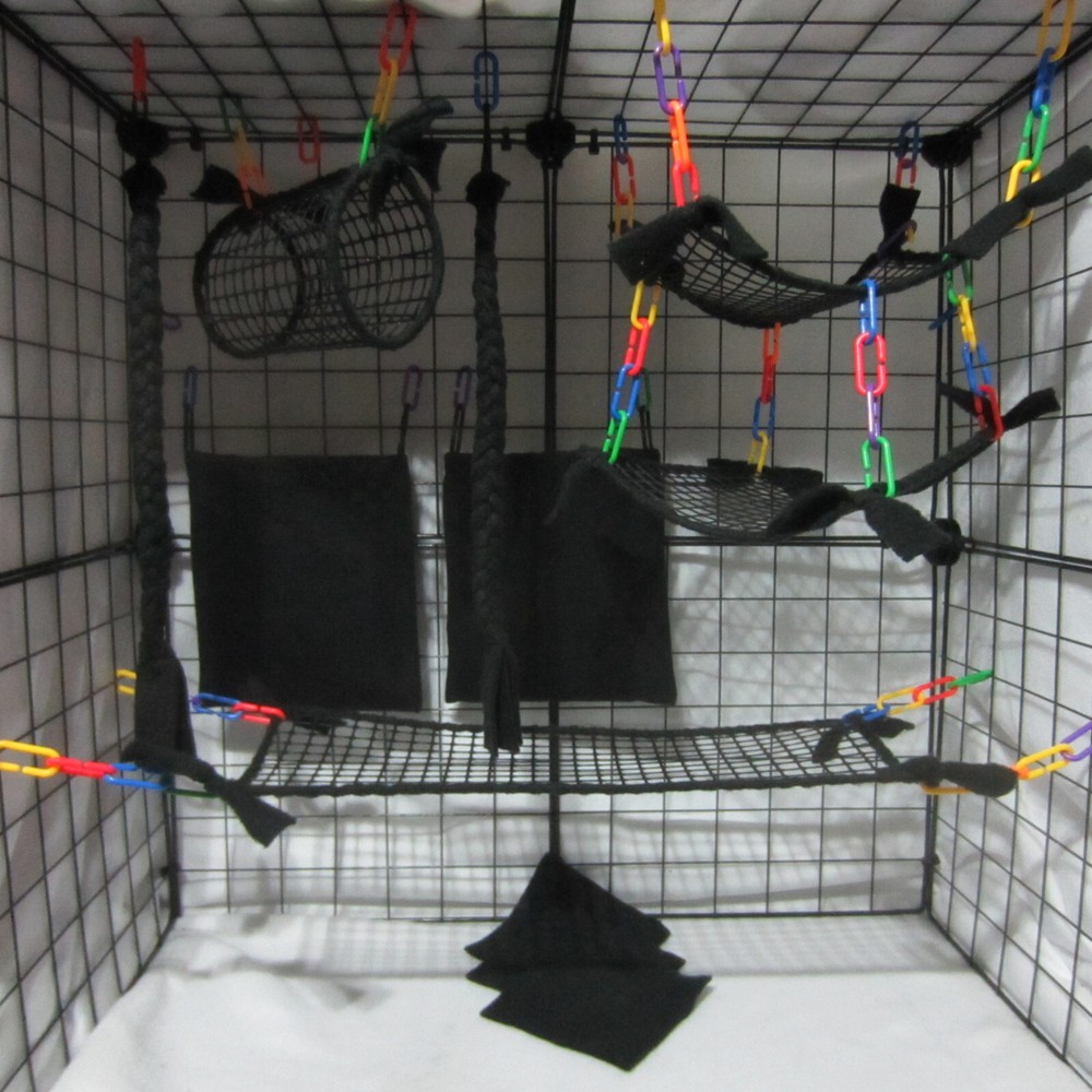 11 Pc Black Mesh Sugar Glider Cage Set, bedding, Sugar Glider Accessories