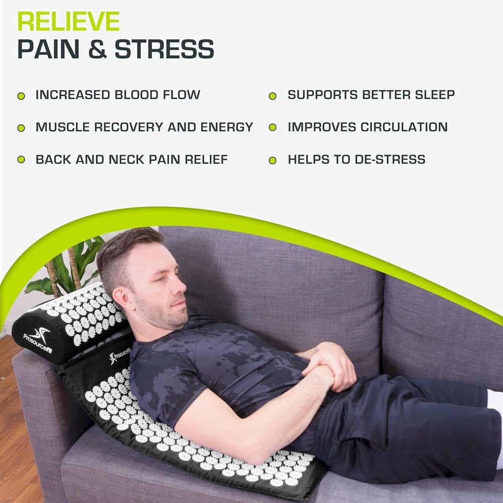 Black/White Acupressure Mat and Pillow Set - Neck & Back Relief Solution
