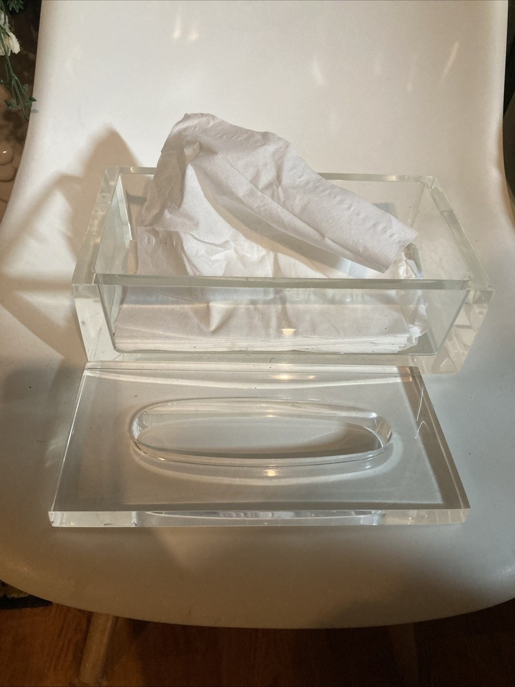Mid Century Lucite 2 Piece Tissue Box EUC Top Removable