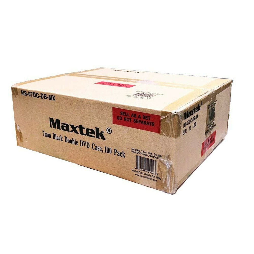 Maxtek 7mm Slim Black Double CD/DVD Case, 100 Pieces Pack.