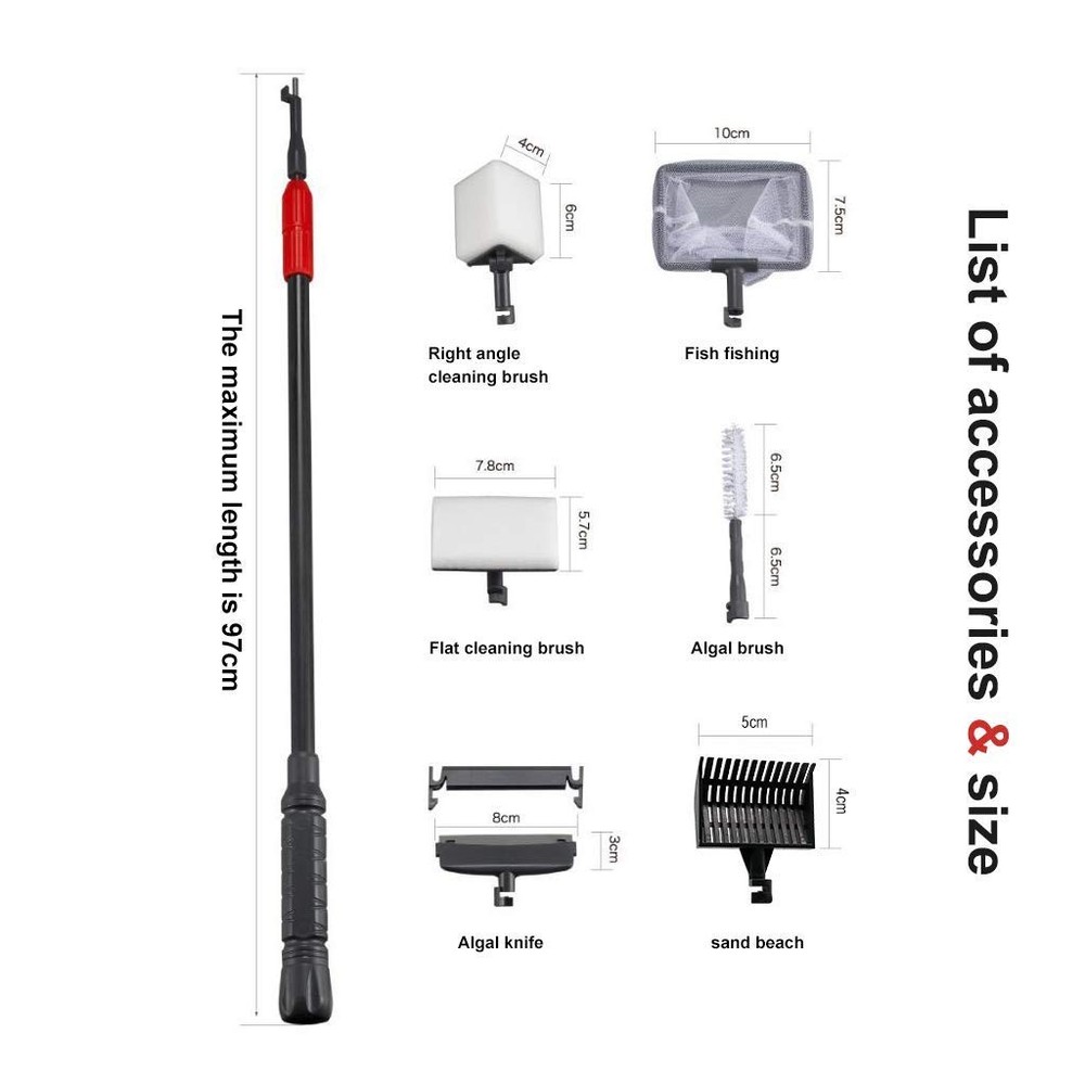 6-in-1 Fish Tank Cleaning Kit - Algae Scraper, Brush, Long Handle Tool